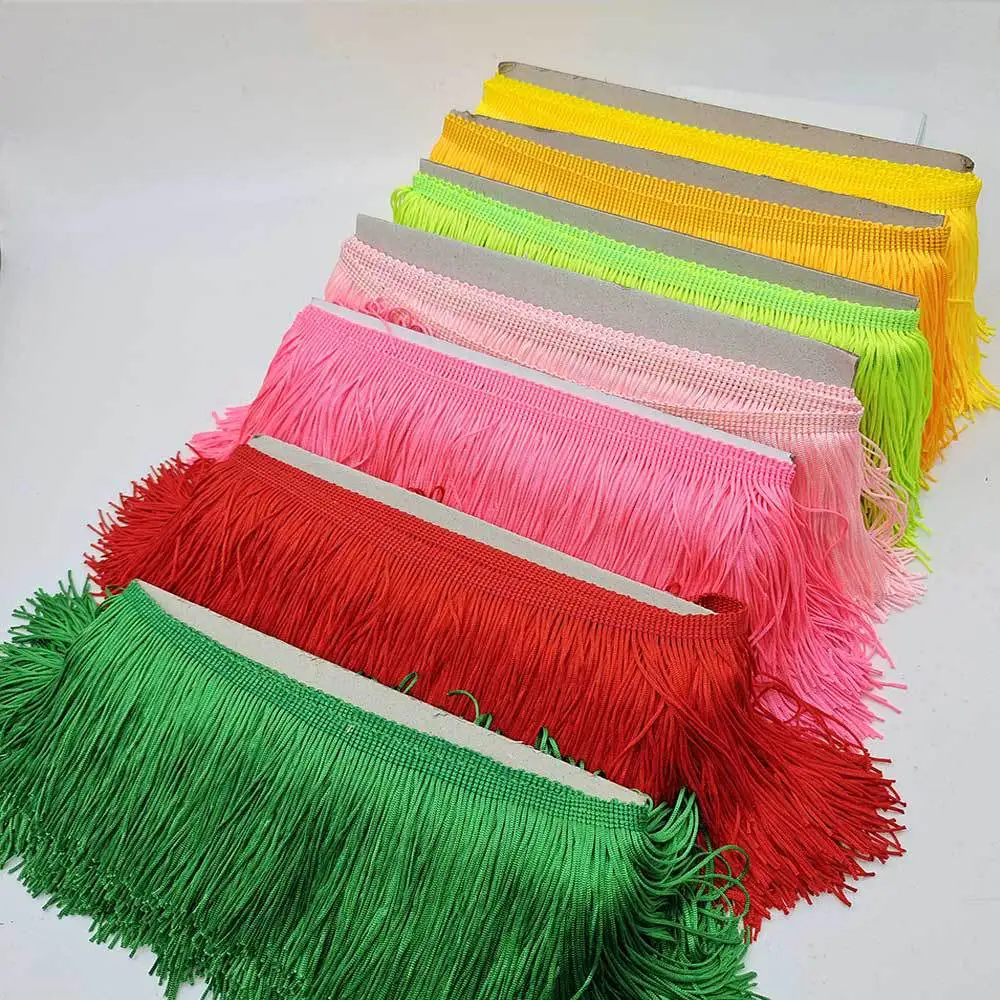 custom colorful double thread thick long spandex material elastic stretch chainette fringe trim for latin costumes