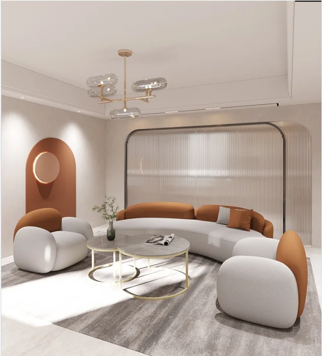 Light luxury arc beauty salon sofa rest area modern simple technology cloth leisure sofa hotel lobby reception sofa