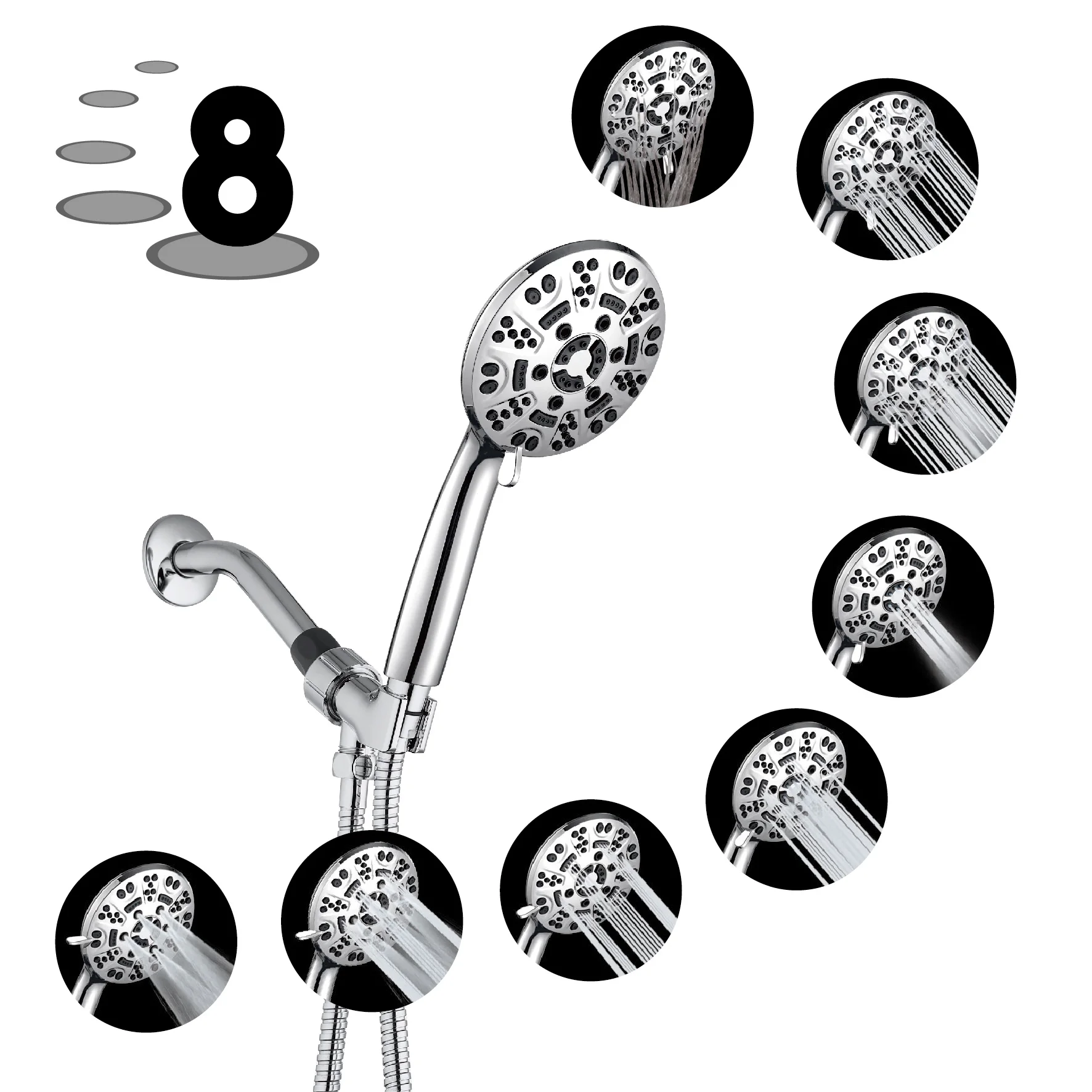 Hot Sale Portable Hot and Cold 8 Setting Showerhead Wall Mounted Bathroom Luxury Sanitary Ware Shower Set