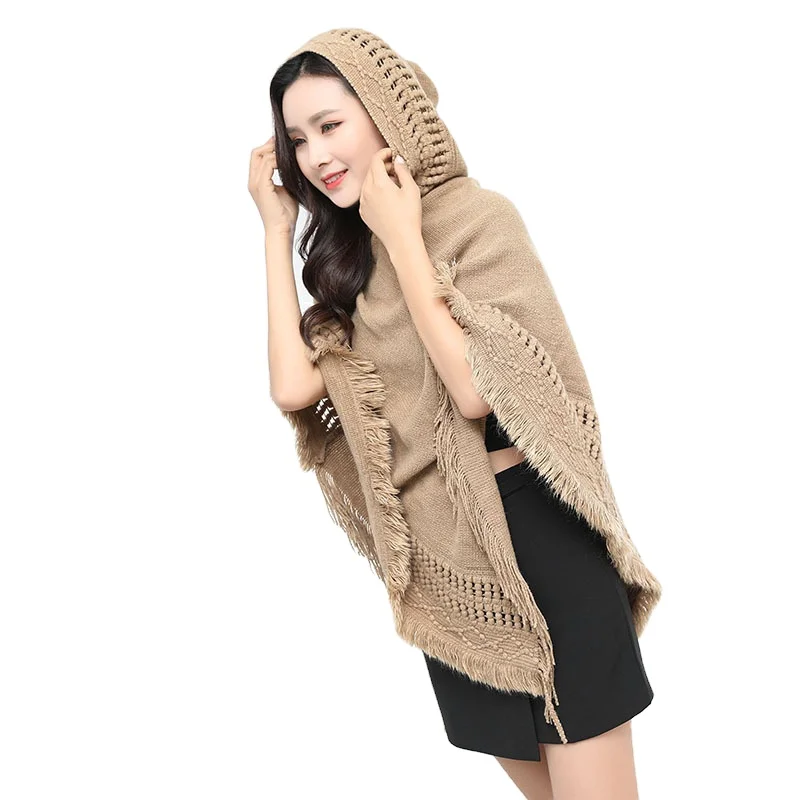 OEM модный Женский вязаный кашемировый мягкий на ощупь мягкий акриловый однотонный узор для женского пальто-пончо