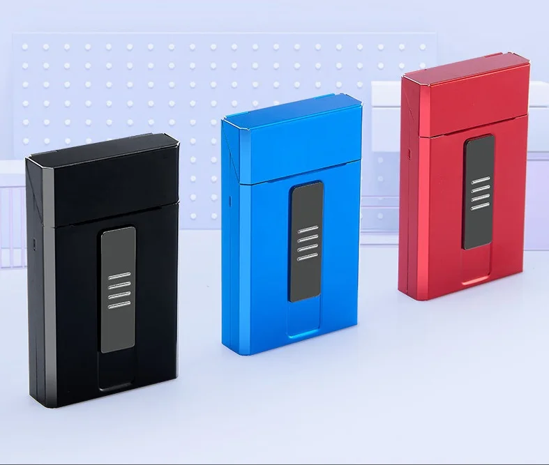 Smoking Accessories Lighter Cigarette Box 20pcs Wind Proof Refillable Cigarette Case With Lighter