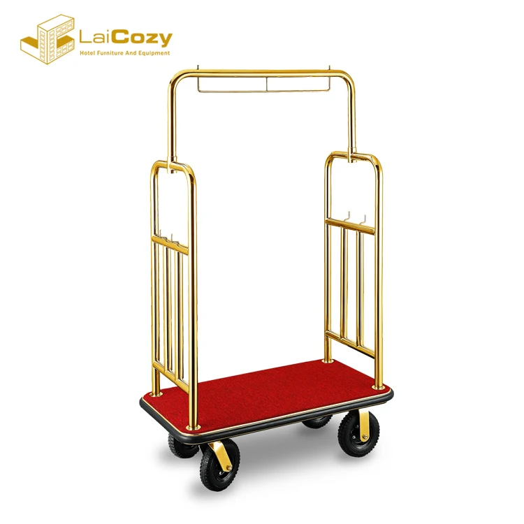 5 Star Luxury Hotel Luggage Cart Titanium Gold 304 Stainless Steel Bellman Trolley