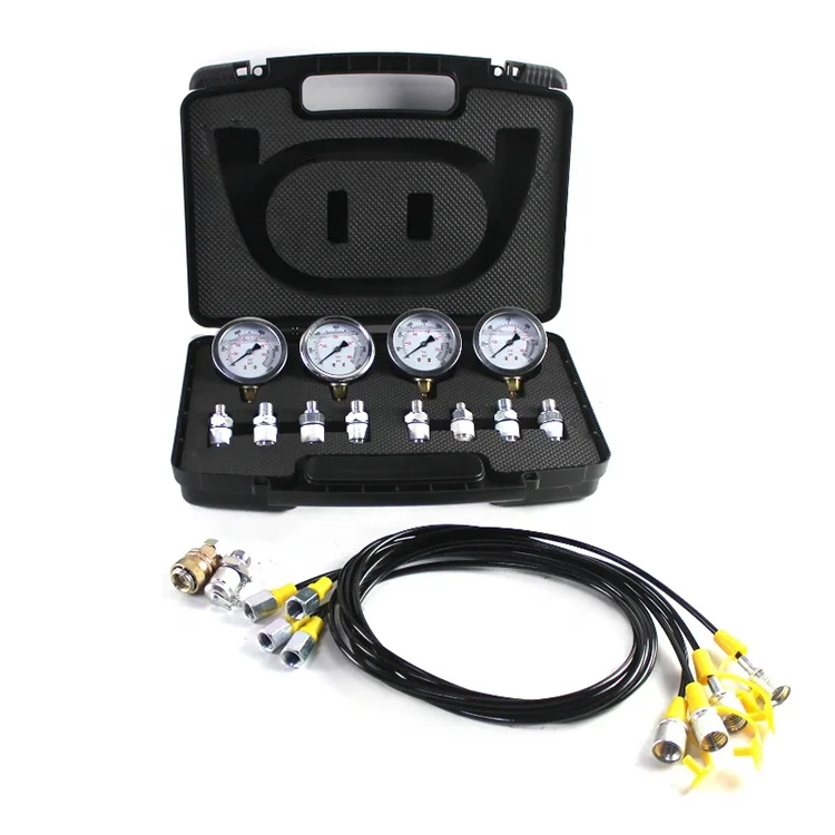 Construction Machinery Parts Black Plastic Box Hydraulic Pressure 4 Gauges Test Kit Diagnostic Tools