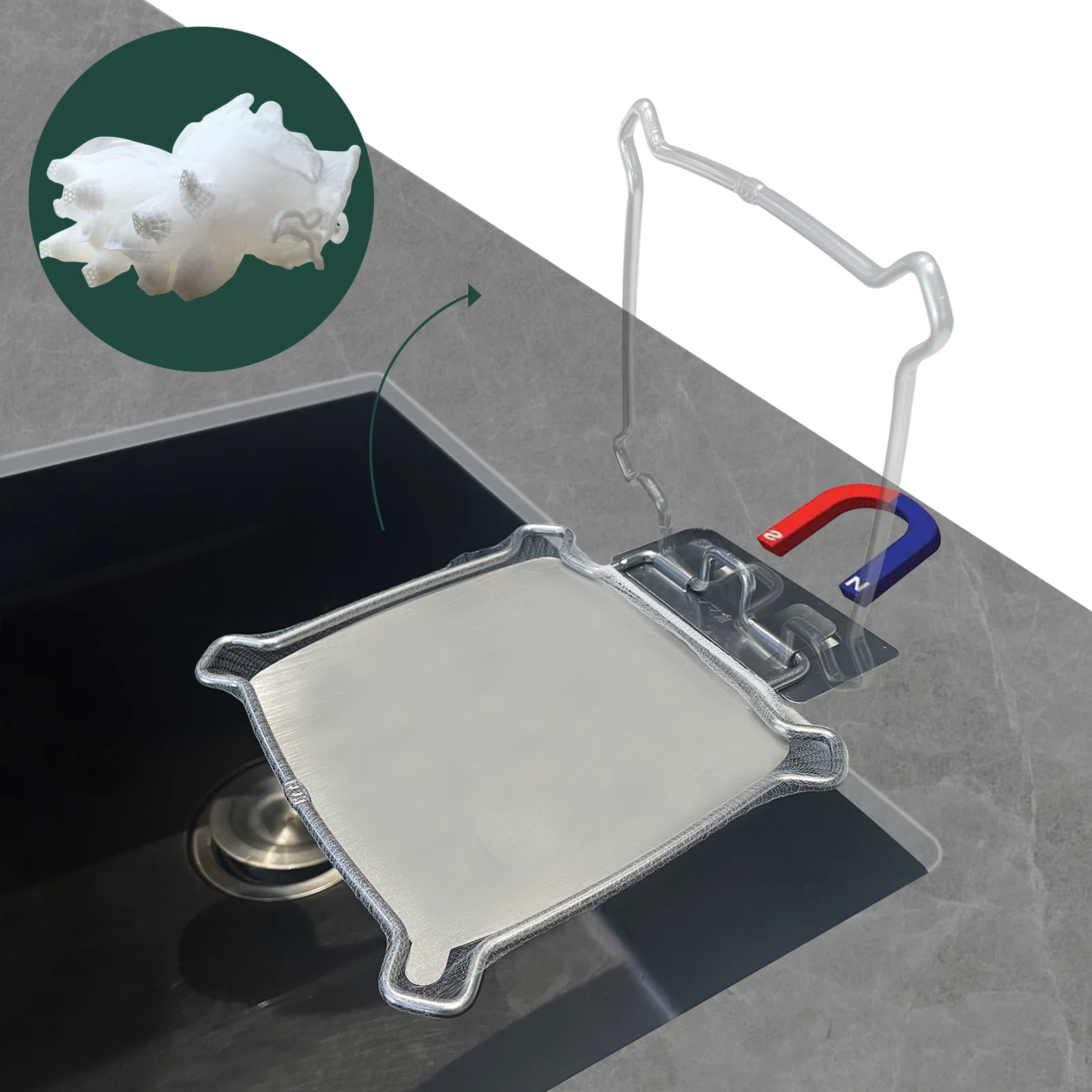 Stainless Steel Kitchen Mesh Bag Stand Sink Filter Drain Rack Sink Strainer Sink Corner Mesh Strainer Kitchen Waste Rack