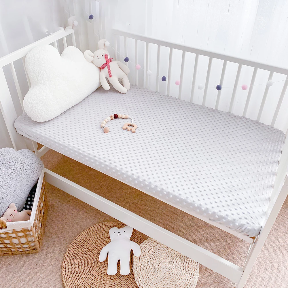 Minky Dot Baby Crib Sheet Bubble Plush Baby Bed Sheets Baby Fitted Sheets Comfortable Soft Solid Color Warm Skin Bedding