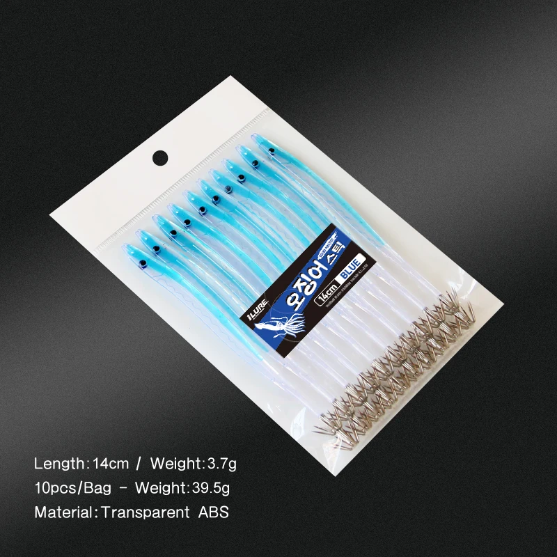 Soft Squid Lure Fishing Bait Wholesale Squid Stick Soft Lure 10pcs/bag Colorful Tail Luminous Soft Fishing Lures