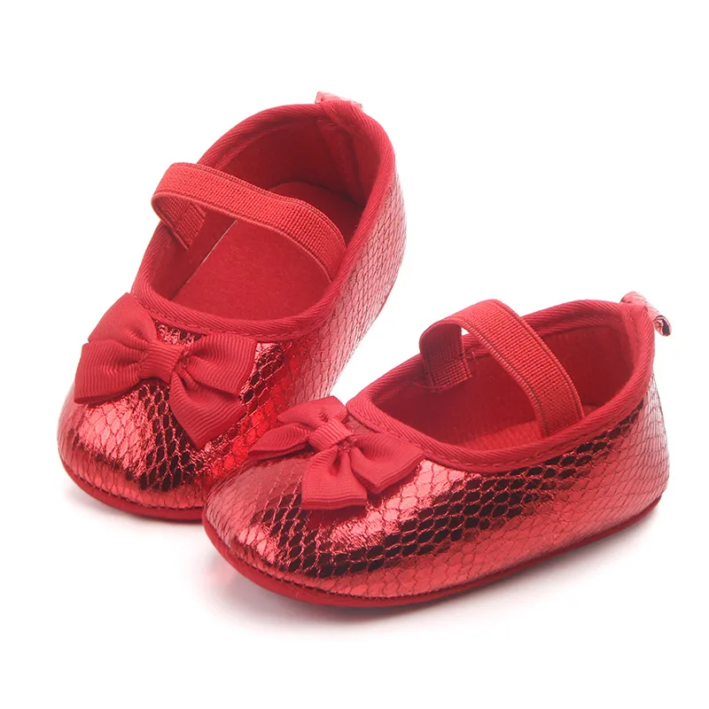 Spring Autumn Sequin Red Baby Girl Mary Jane Shoes Soft Sole Bow Princess Toddler Flat