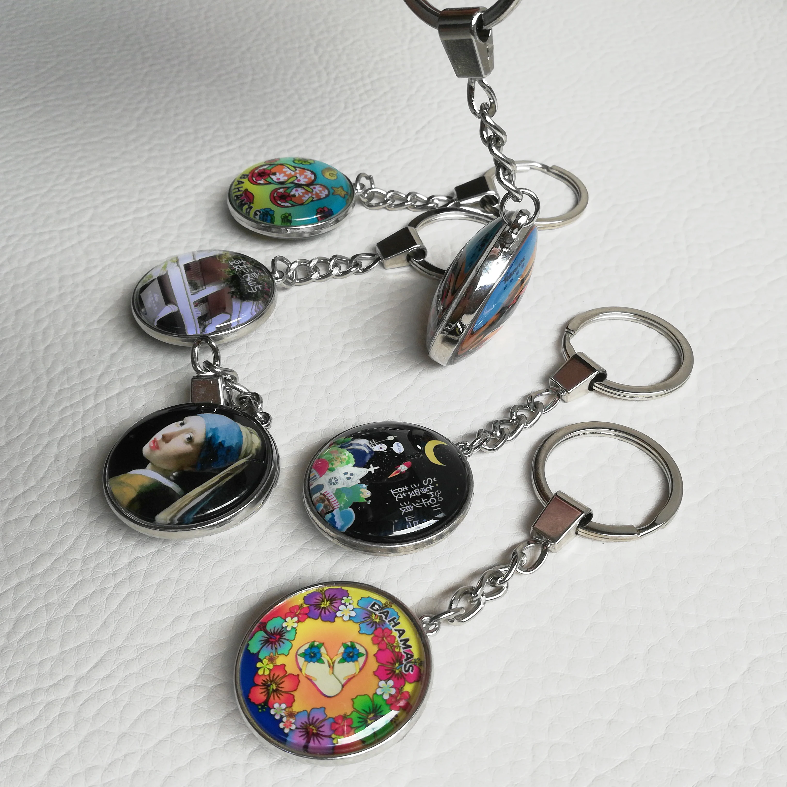 New products wholesale factory custom best quality crystal round double side glass keychain