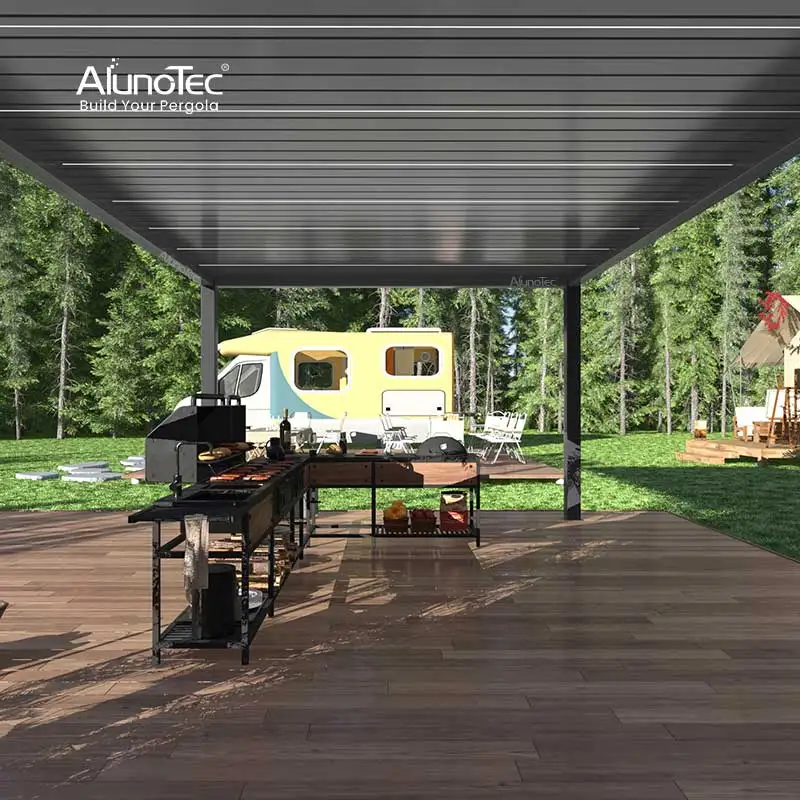 Garden Free Standing Waterproof Motorized Aluminio Louver Pavilion Gazebo Ultraviolet Proof Custom Bioclimatic Aluminium Pergola