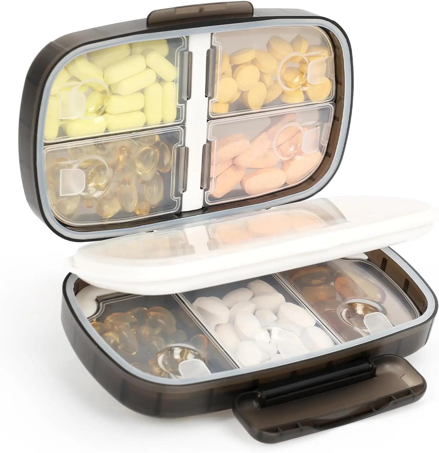 2024 New arrival Fish Oil Dust Proof Container 8 compartment Weekly Pill box organizer Waterproof Pill box organizer travel