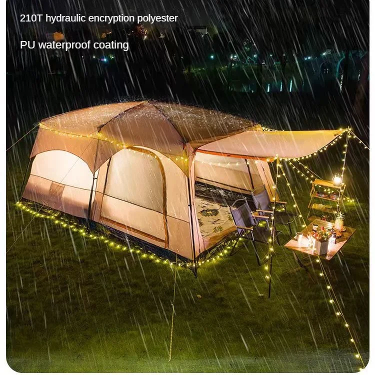 Luxury Outdoor Camping Canopy Tent Two Rooms Large Space 8-12 People Sun Rain Protection Thickened Cow JIn Cloth Skylight