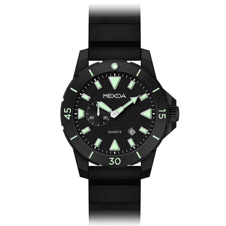 Mexda brand wholesale custom logo quartz movement black silicone band sport man big case Automatic diver watch