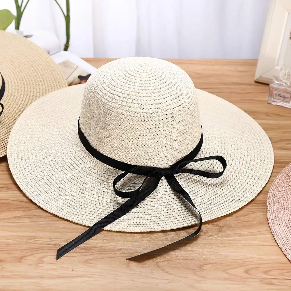 Шляпа женская Соломенная с бантом, элегантная пляжная Панама от солнца, с широкими полями, летняя