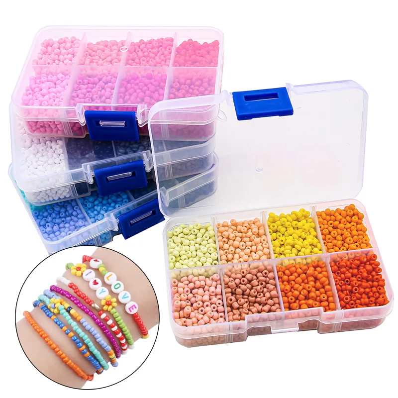 New 8 Colors 3400pcs 3mm Macaron Color Bright Glass Rice Beads for DIY Handmade Jewelry Bracelet Crystal Lampwork Glass Beads