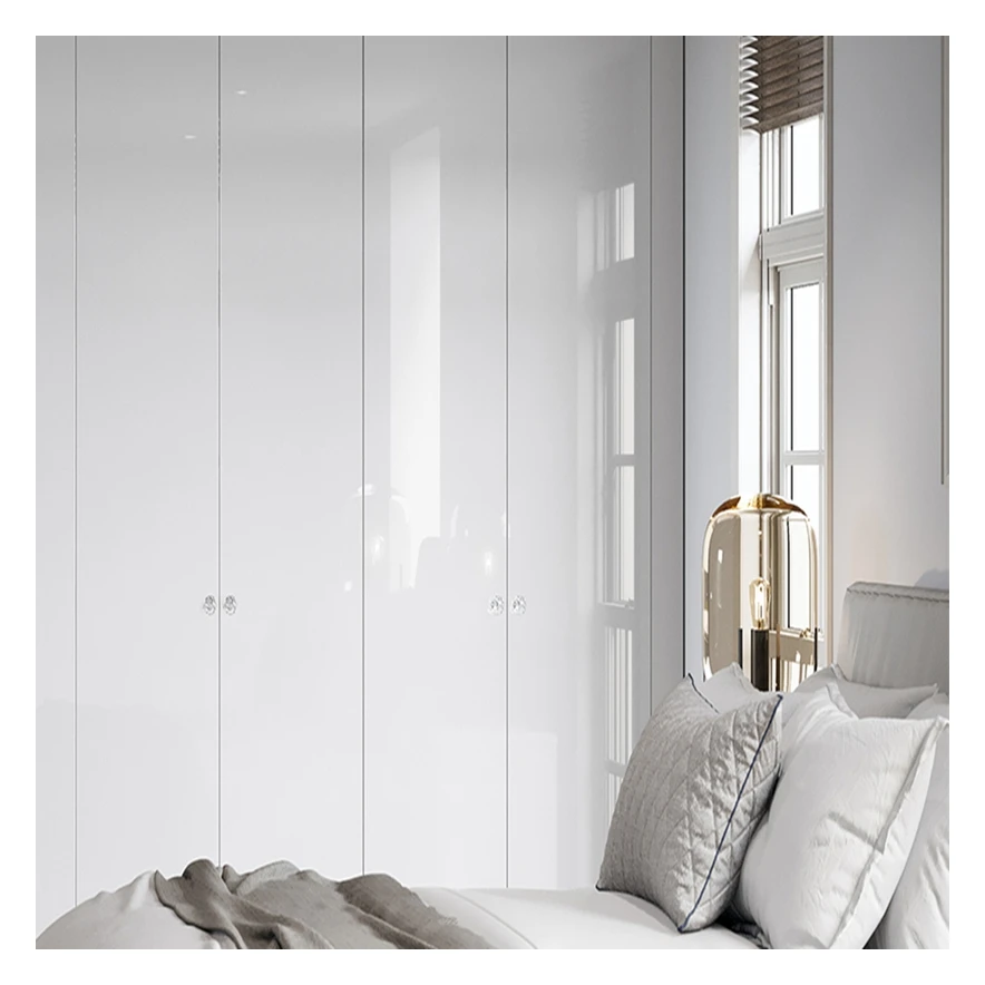High End Design Acrylic Panel Glossy Solid Wood Bedroom Wardrobe Wearable Pulls