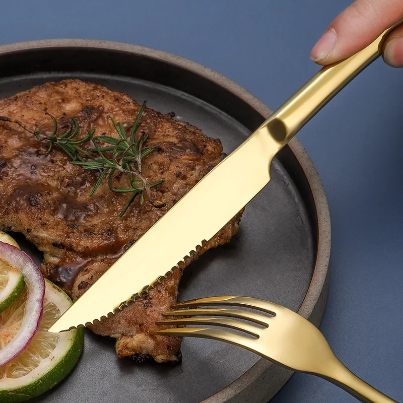 Banquet And Wedding Restaurant Luxury Gold Stainless Steel Cutlery Set Service Knife Fork Spoon Serving Flatware Set