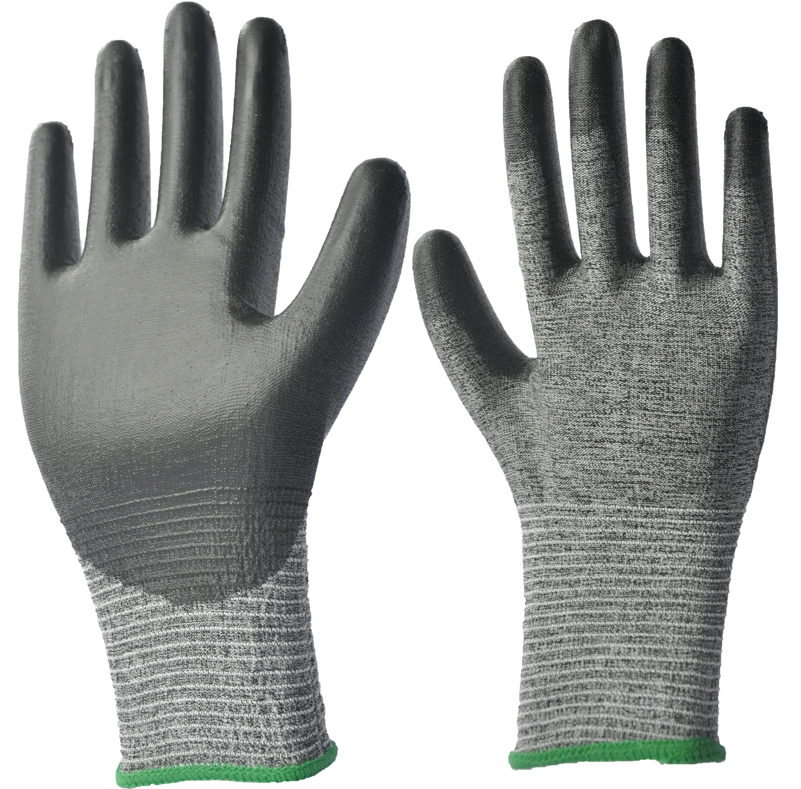 Cut resistant gloves 15 Gauge Blue ISO13997 Cut Level C shell Black PU coating on palm