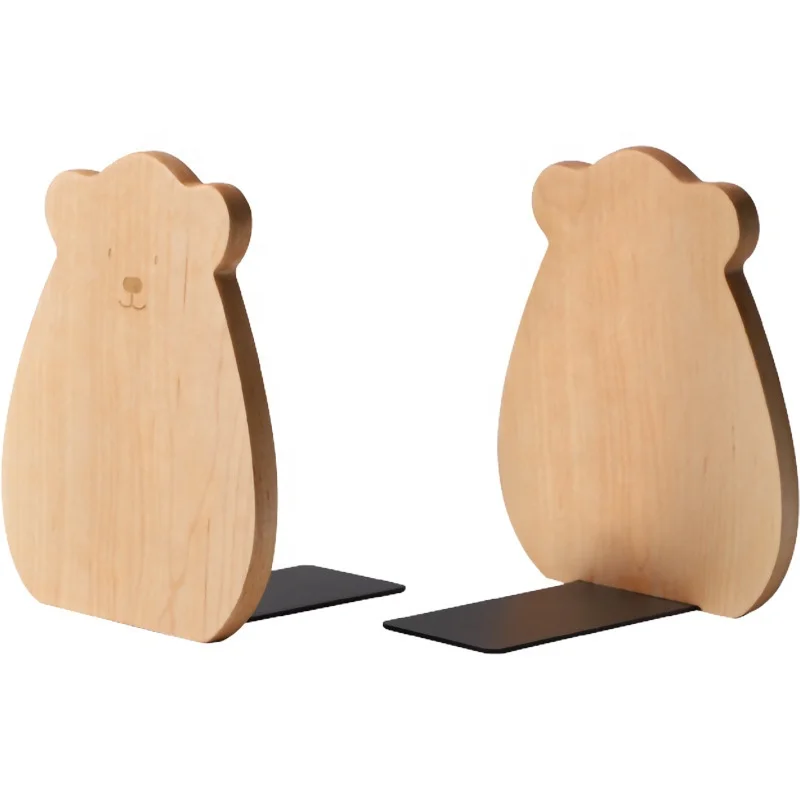 Creative black walnut student wood bookshelf Cartoon book end