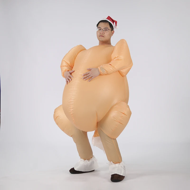 Christmas Thanksgiving Roast Turkey Game Cloth Funny Blow Up Jumpsuit Chicken Cosplay Fancy Dress Inflatable Turkey Costume