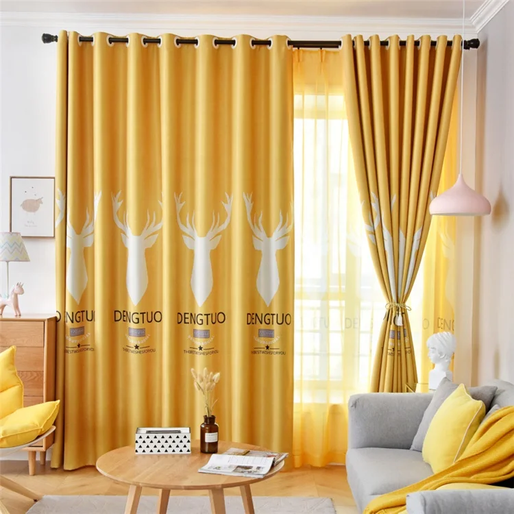 China Yellow Elk Digital Printing Decorative Beads Curtains for Windows Smart Home Grommet Curtains//
