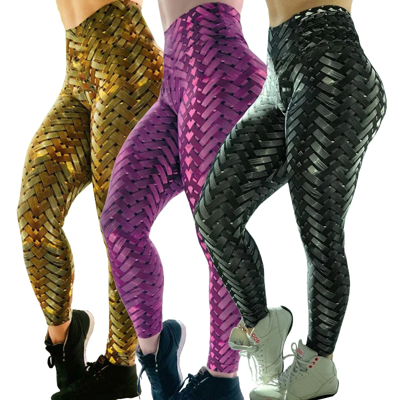  Wholesale Running Tights Fitness Leggings Tummy Control Stretchy High Waisted Woven Digital Print Yoga Pants For