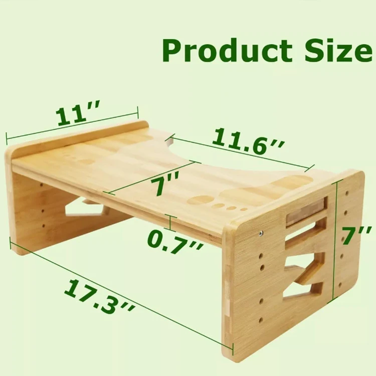 Bathroom Toilet Poop Stool Multi-Height Adjustable Bamboo Potty Stool Non-Slip Mat Squat Stool