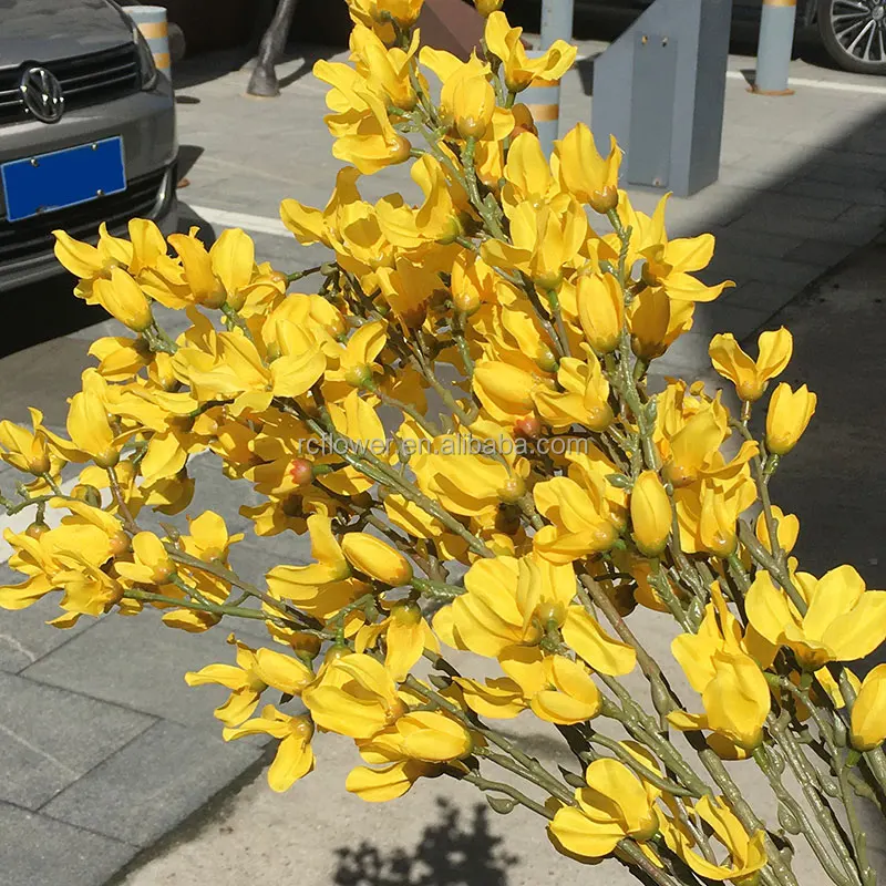 High Quality Party Wedding Home Garden Decor Silk Flower Artificial Yellow Winter Jasmine Leaves Branch