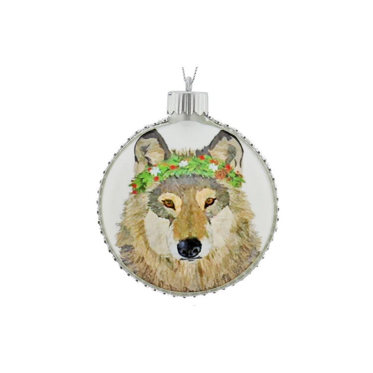 Wolf King Pattern Stage Decoration Hanging for Tree Party Supplies Ornament Christmas Lighted Flat Glass Mirror Ball