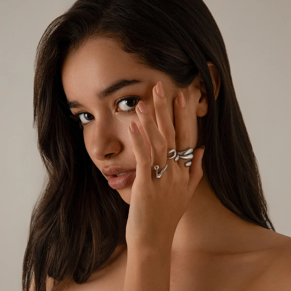 New Arriving 4pcs/Set Stainless Steel Ring Set Gold Plated Geometric Ring Simple Opening Ring Women Fine Jewelry