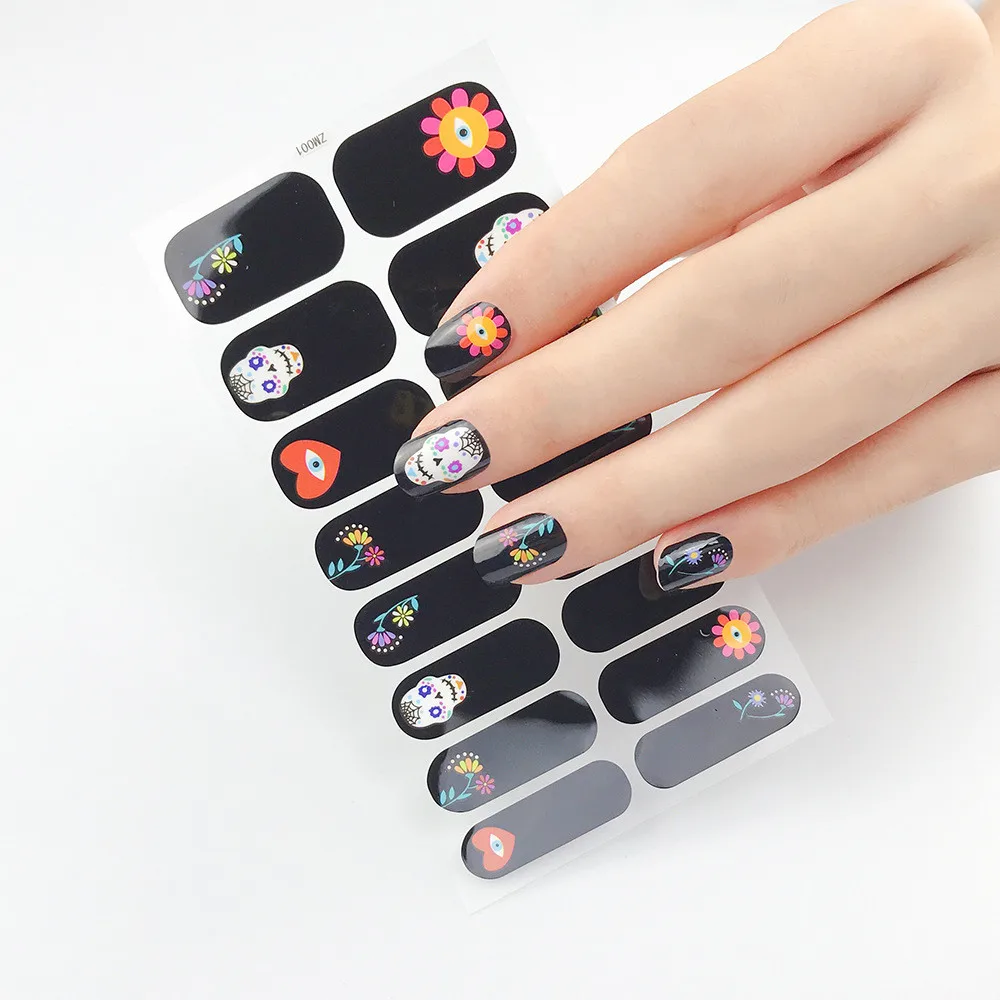 luminous self adhesive halloween luxury waterproof semi cured decal gel nail stickers wraps uv