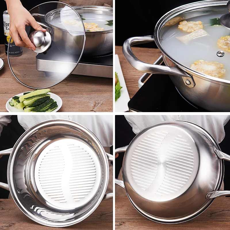 
Large Capacity Hot Pot Stainless Steel Clear Soup Pot With Lid For Home 