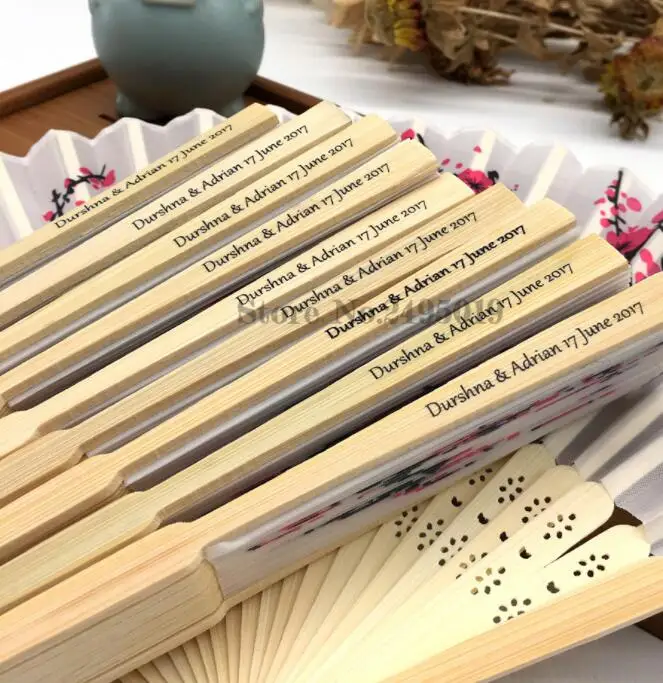 Cheap Ready to ship OEM custom logo printed wedding white silk bamboo hand fan