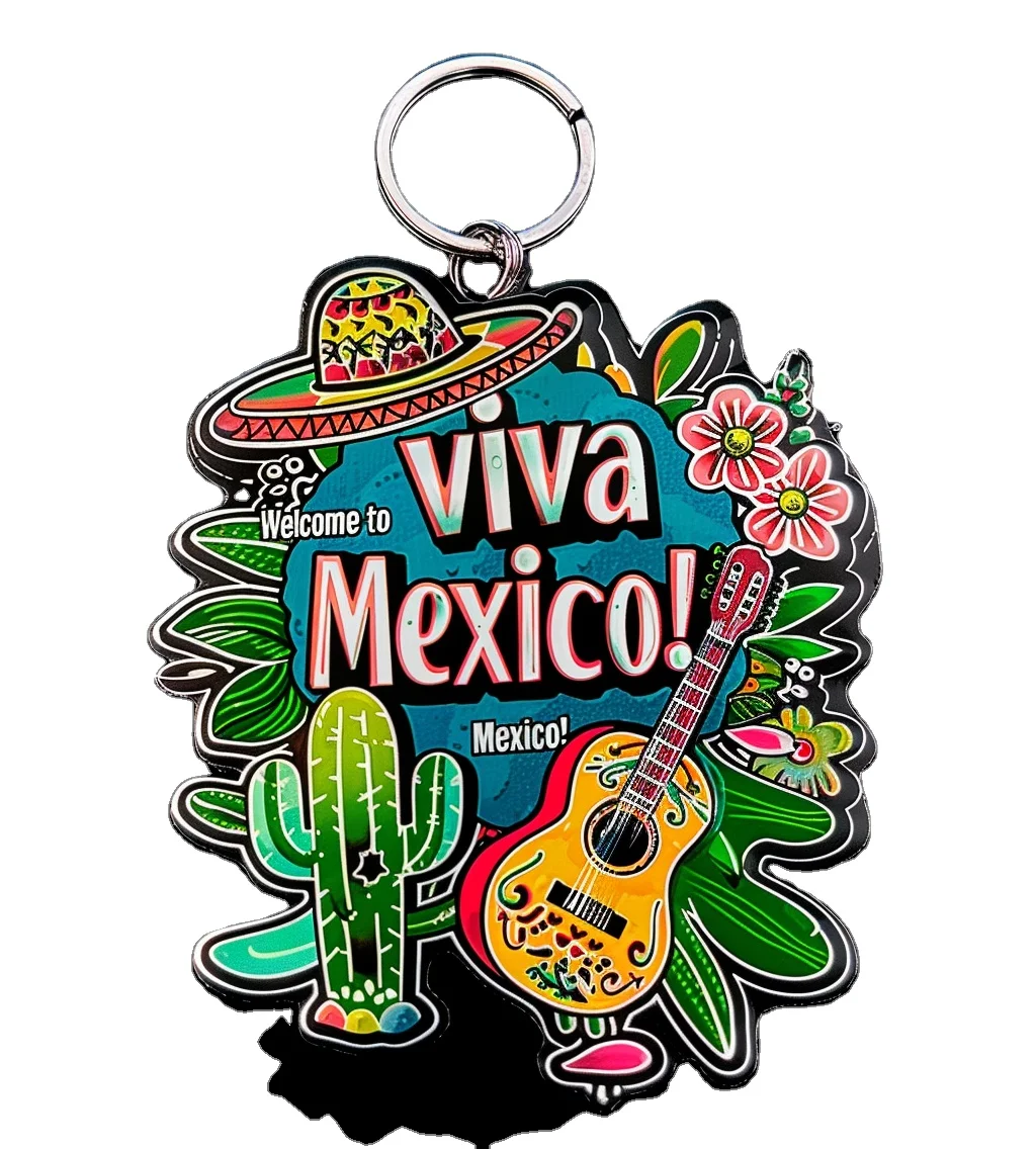 New Style Customize VIVA Mexico Shapes Patterns Keyring With Promotional Gift Souvenir Metal Keychain Key Chain