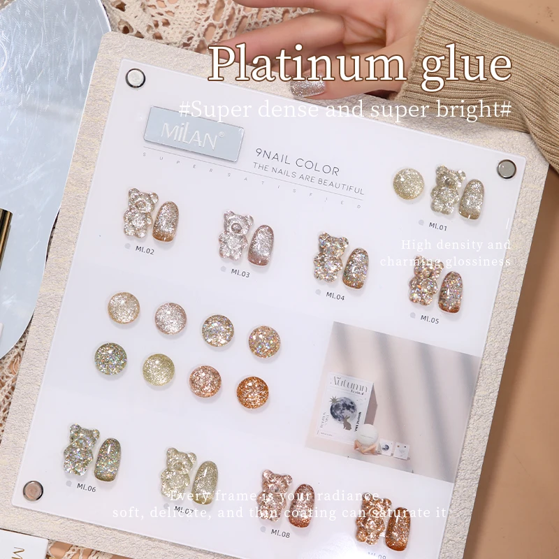 MILAN Glitter Gel Polish Kit 9 Colors Nail Gel Polish Set Platinum Glue Wholesale Nail Polish