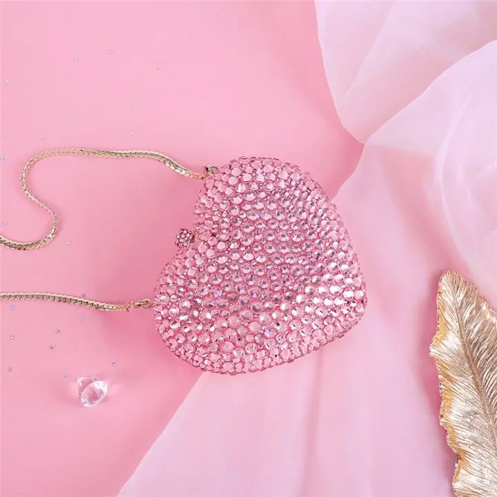 LEB1110 luxury heart shape crystal bags evening clutch women rhinestones crystal party bag