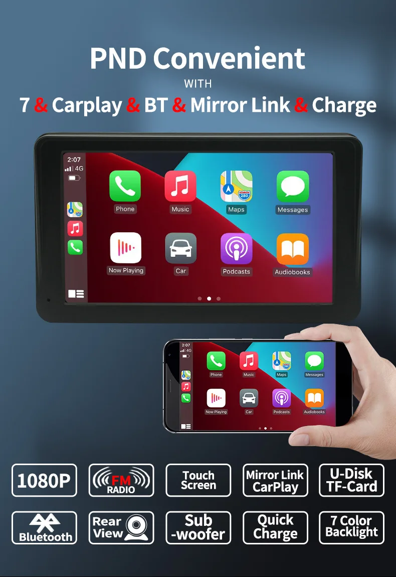 Zmecar Hot Sale Universal 7 Inch Carplay Screen Car Player BT FM Music Play Navigation Android Car Stereo Portable Carplay