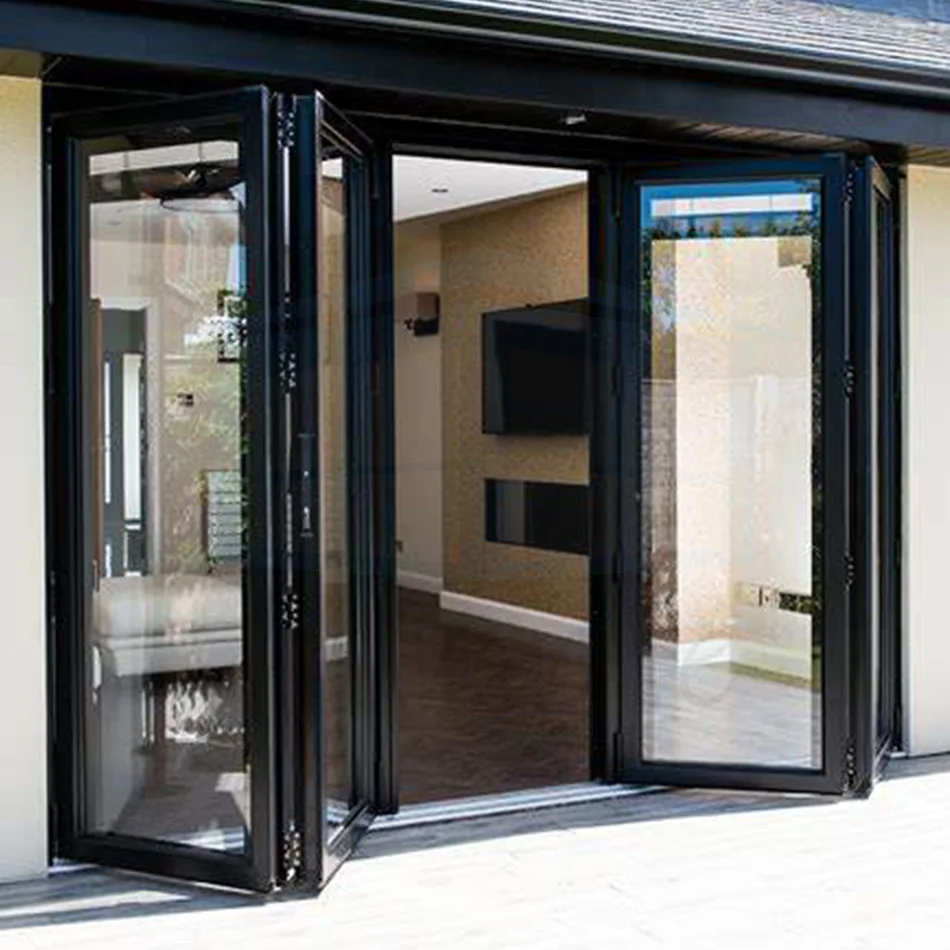 Customized Waterproof Aluminum Glass Bi fold Sliding Folding Door For Patio