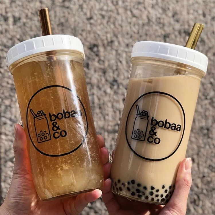 Eco-friendly Reusable Glass Boba Tea Cup With Stainless Steel Straw  from Gong Cha  Chatime  CoCo 500ml and  700ml and 650ml