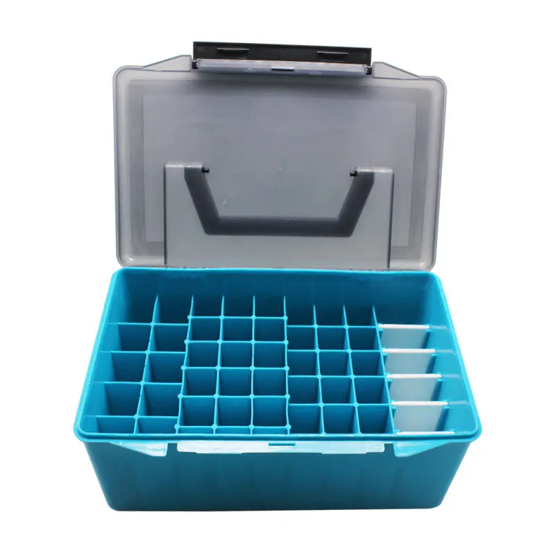 Portable plastic 52 grids fishing tackle box clear storage box for wooden shrimp lure bait organizer
