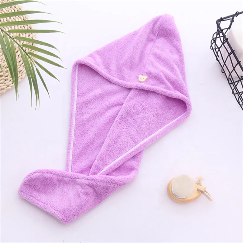 Wholesale Custom high quality coral fleece/coral velvet microfiber Hair Turban Shower Spa Head Wrap Hair Drying Hat Turban