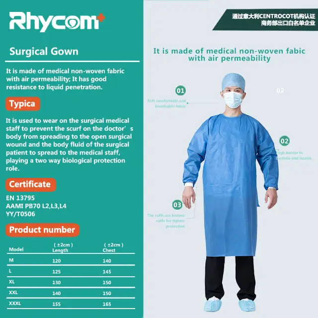 
Rhycom Disposable Medical Non Woven Clothing Gown Isolation Protective Isolation Gowns Level 1 2 3 4 