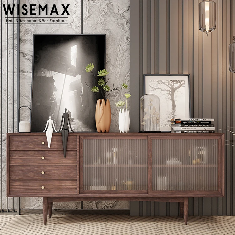 Modern Solid Wood Sideboard Tea Cabinet Wine Japanese Style Storage Drawer Living Room Corner