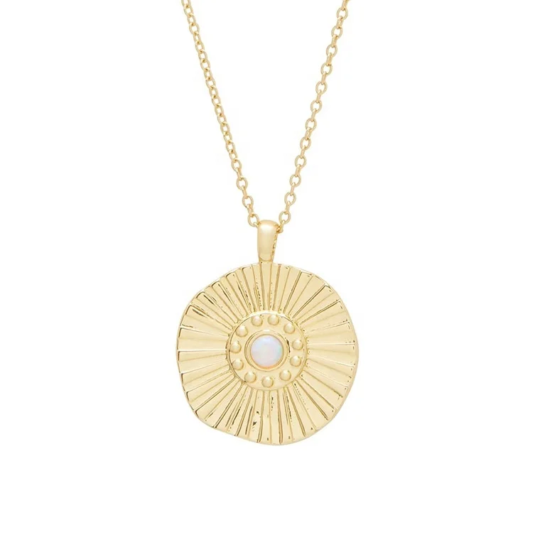 Gemnel fashionable silver chain white opal sun coin charm opal necklace gold