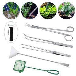Cleaning Aquarium Tools Kit Set Fish Tank Long Stainless Steel Tweezers Scissor Spatula Equipments