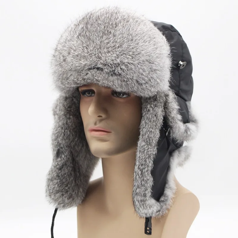Rabbit fur winter trooper hat outdoor sports thickened warm ear flap ski  hat