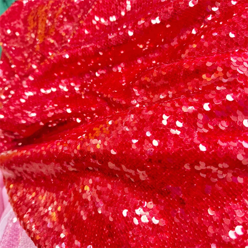 High Quality Sequin Embroidery Lace Dubai Fabric African Bridal Red reversible sequins Lace Fabric