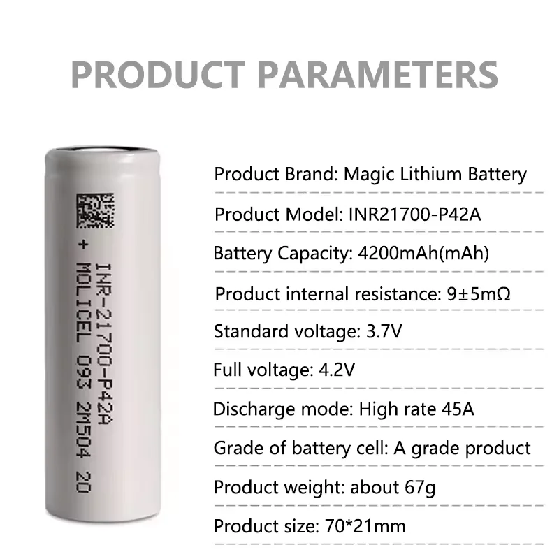 Wholesale Original Grade A Power Cell 21700 P45B 4500mAh 45A 3.7V 21700 Battery for Molicel battery
