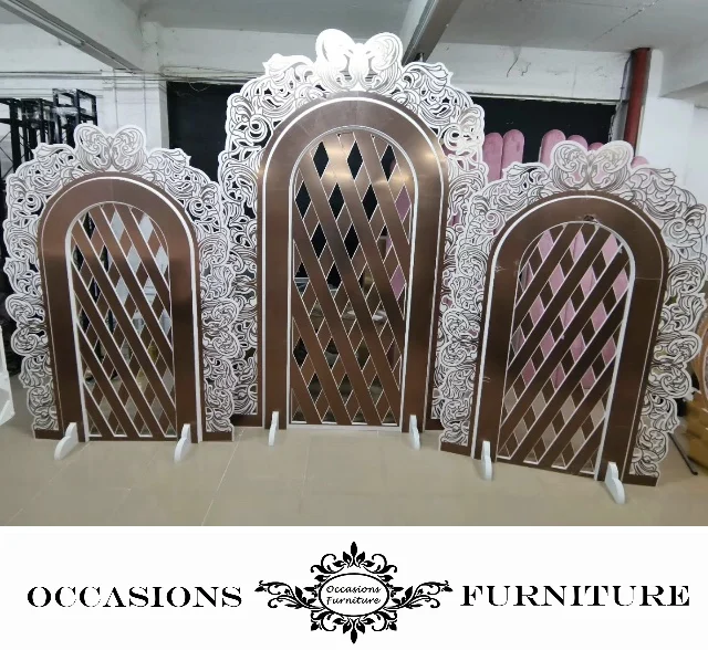 Golden Net Rose Flower Pattern Wedding Backdrop Two Small One Big