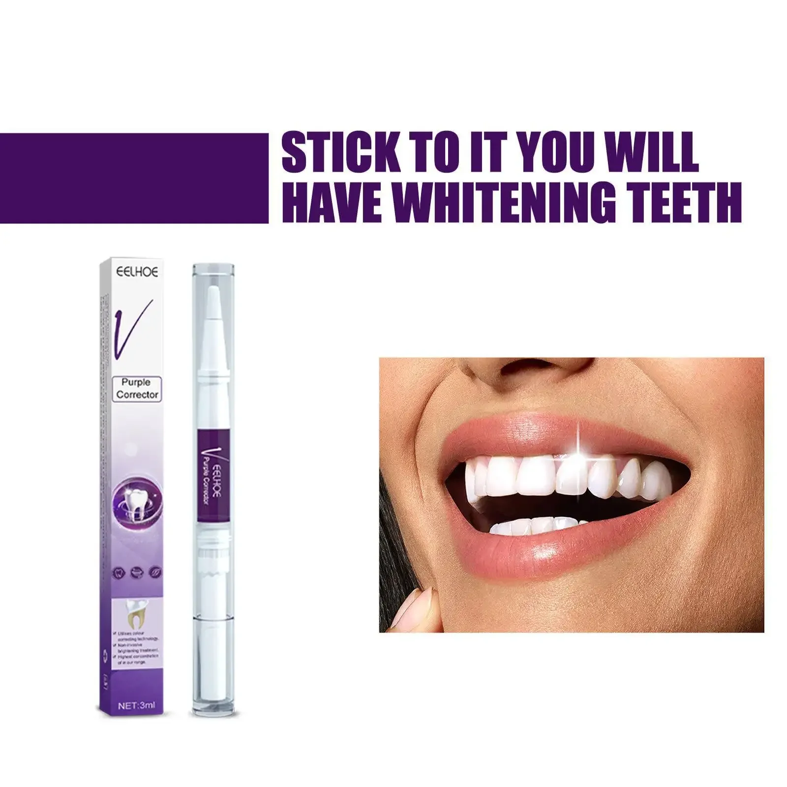 White Teeth cleaning removal of stains anti-pigmentation oral care veener tooth brush V34 Purple Toning Teeth Pencil