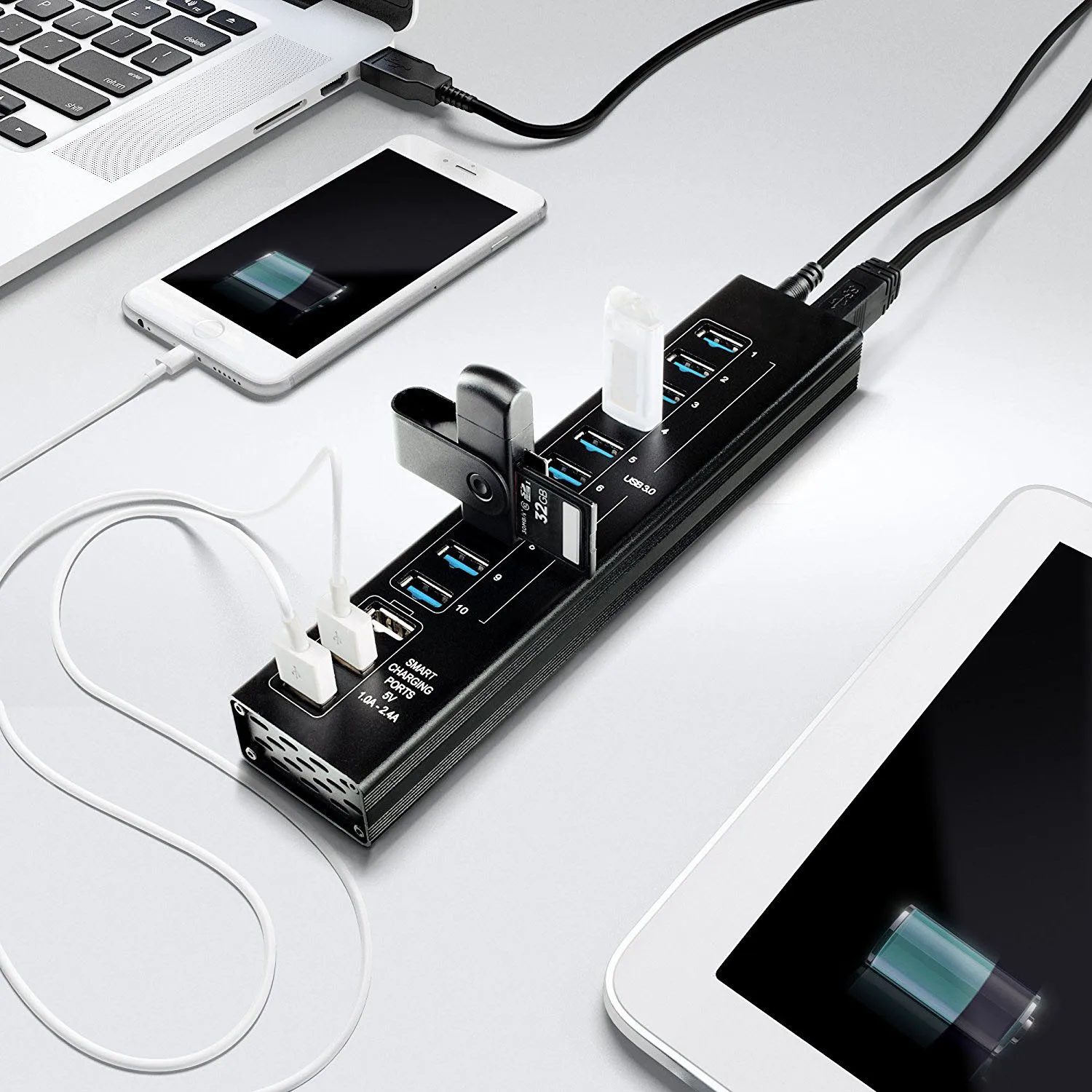 13-порт USB 3 0 концентратор с 10 портами и Смарт двумя зарядными usb-портами 5V 4A адаптер питания